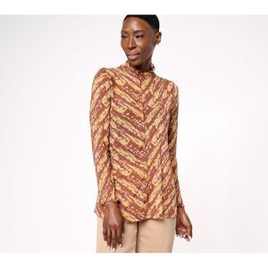 LOGO by Lori Goldstein Women's Top Sz XL Mesh Mock Neck Tan/Beige A611250